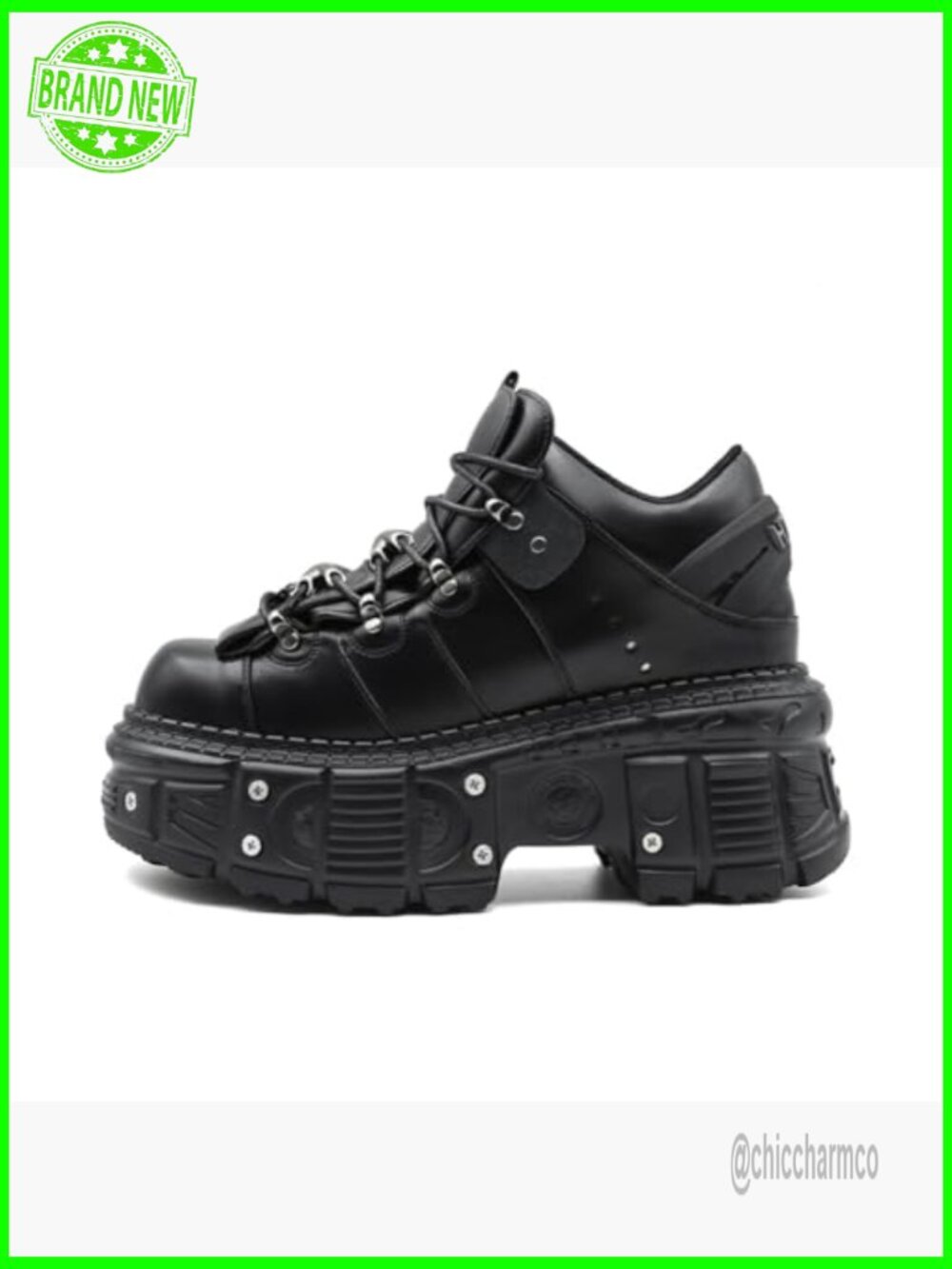 Women's Platform Biker Boots Square Toe Lace Up Motorcycle Combat Goth Booties - Picture 4 of 7